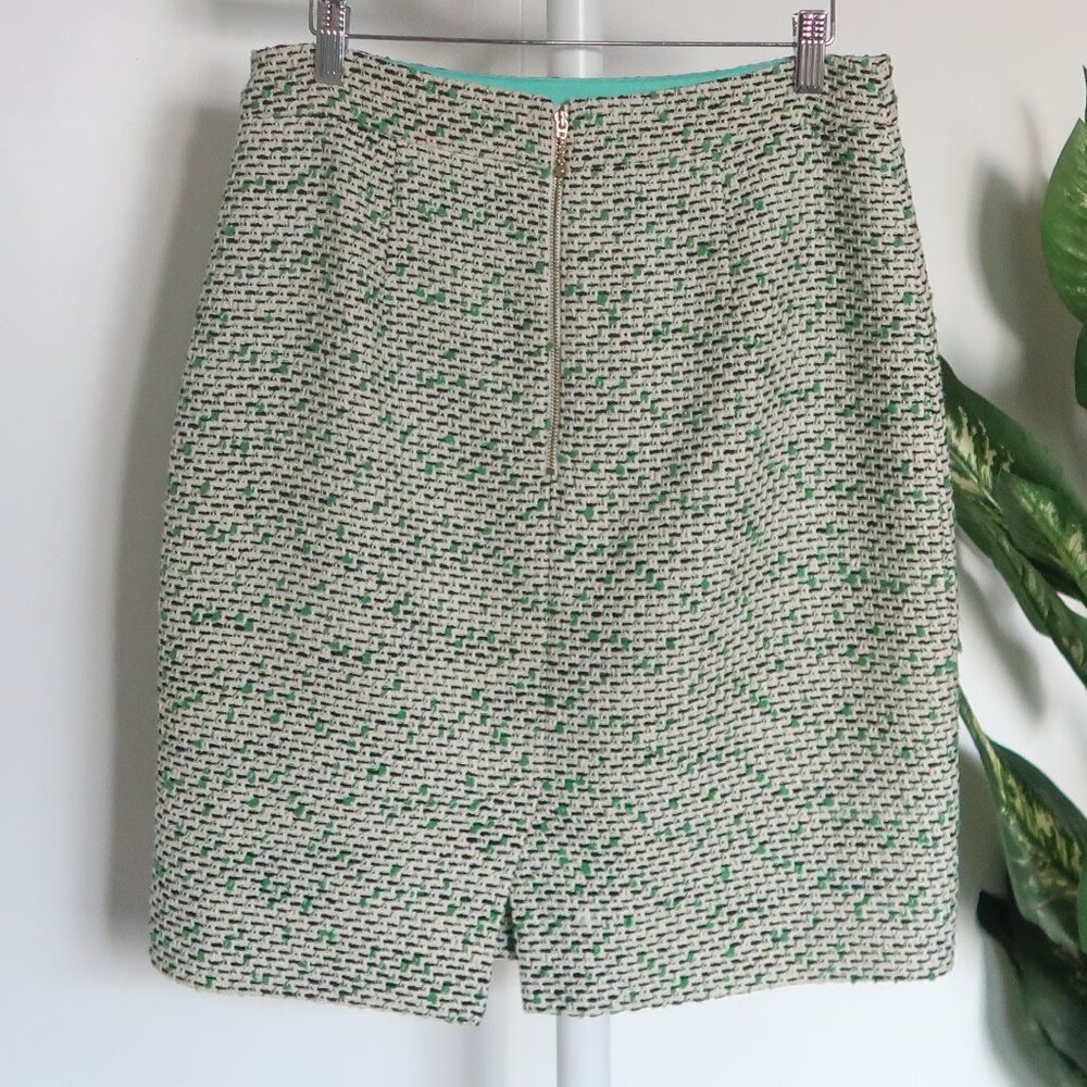 Kate Spade Tweed Pencil Skirt Green Cream Textured Career Work Office Classic 8 - Picture 5 of 12